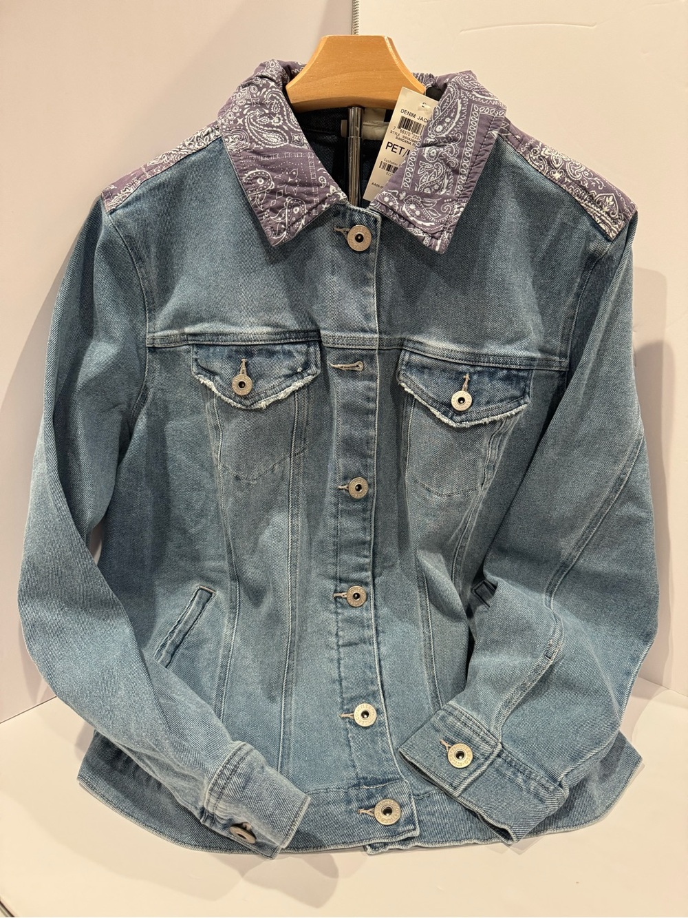 NWT Style & Co Denim Jacket Petite Large Bandana Paisley Western Boho